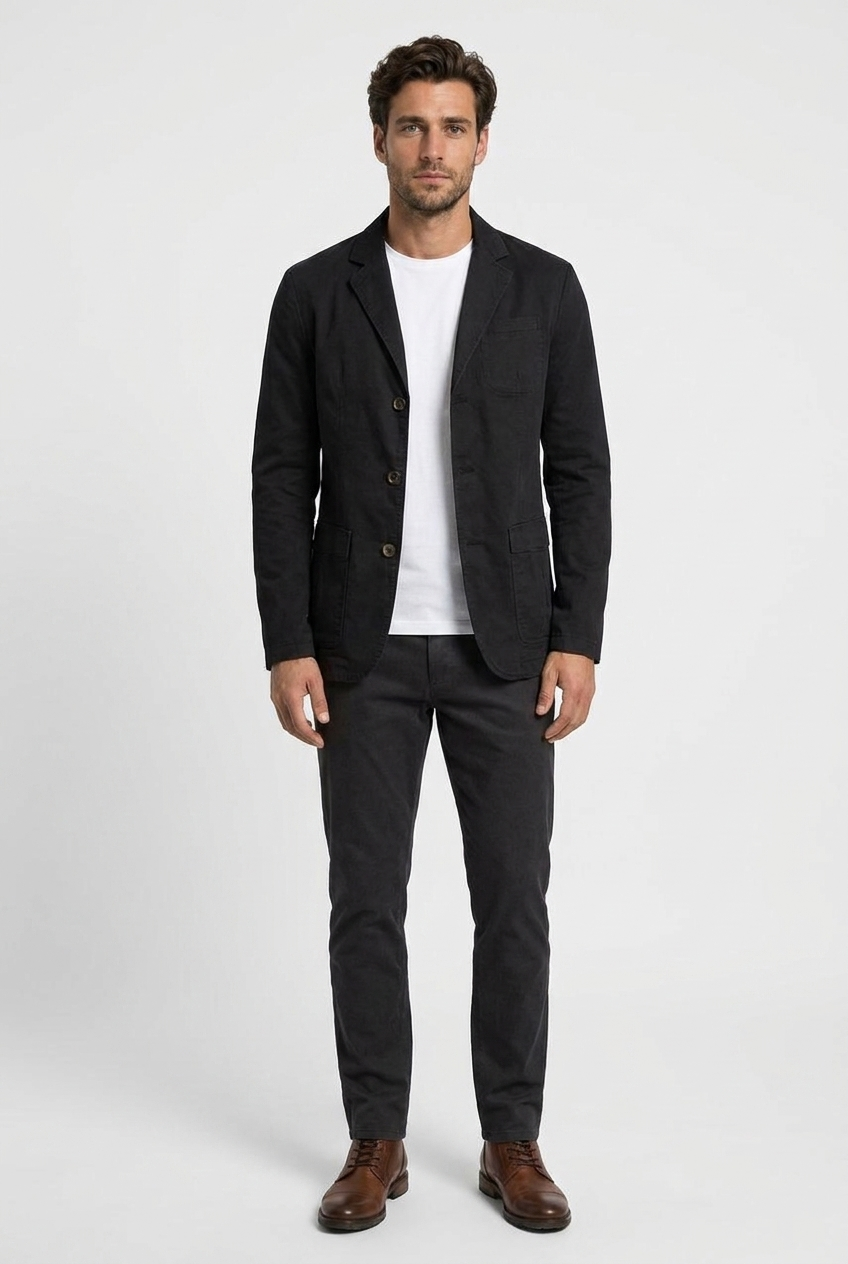 Dennis men's casual cotton blazer in black, front view