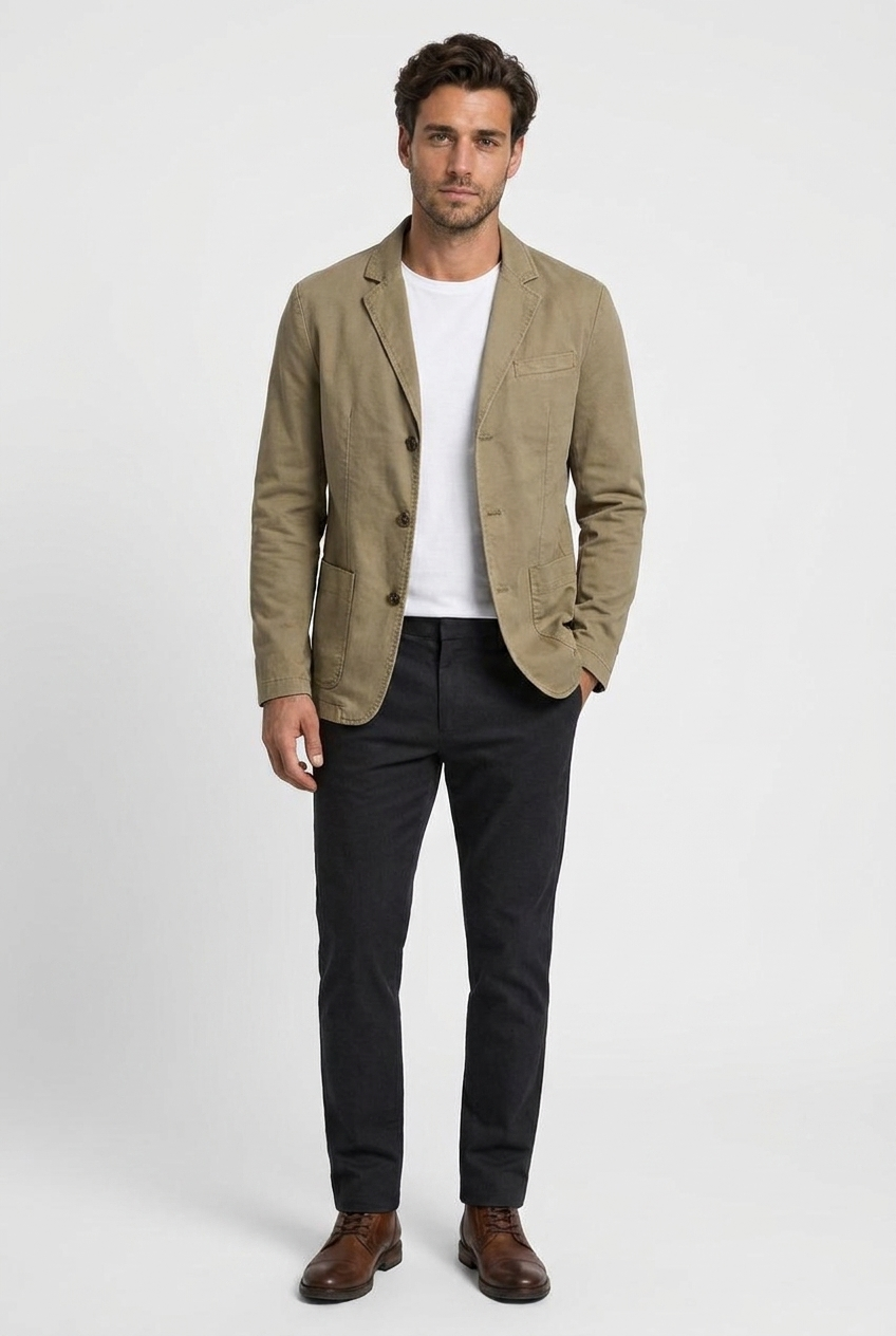 Dennis men's casual cotton blazer in khaki, front view