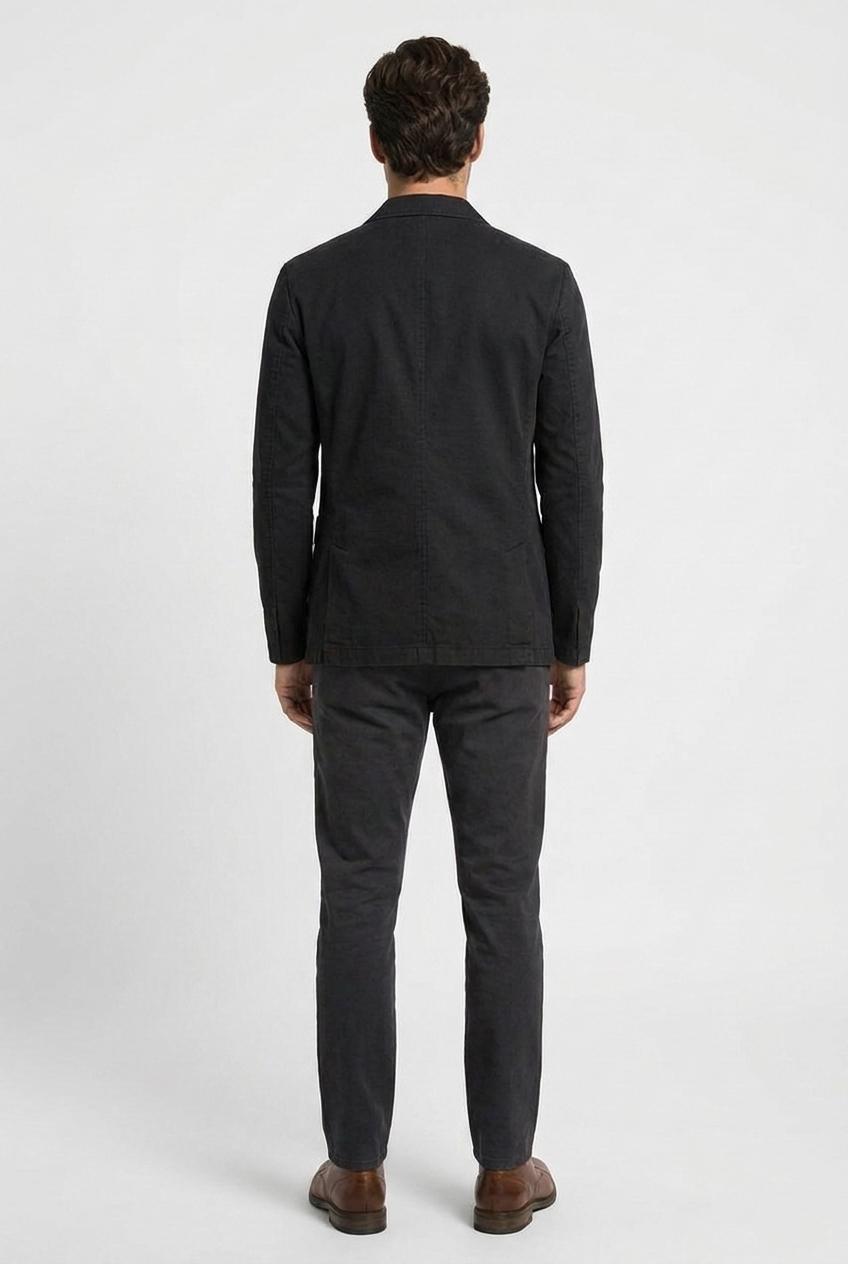 Dennis men's casual cotton blazer in black, back view