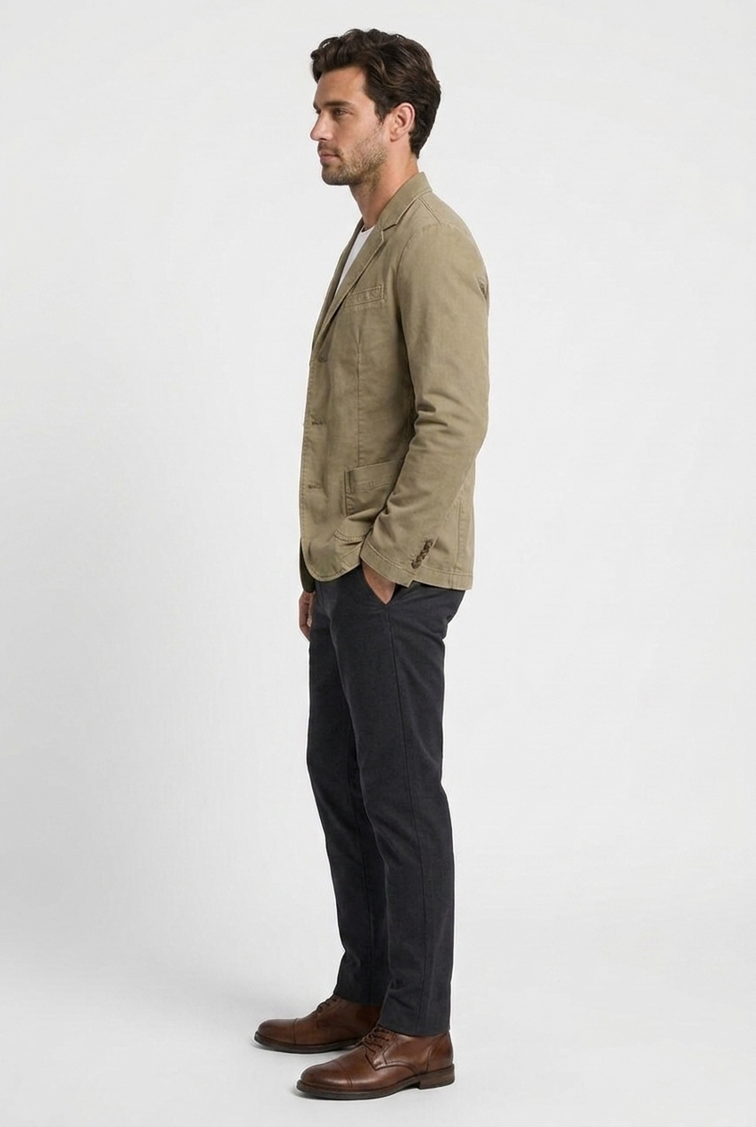 Dennis men's casual cotton blazer in khaki, side view