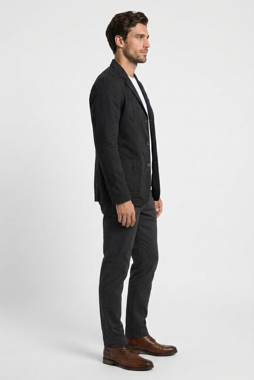 Dennis men's casual cotton blazer in black, side view