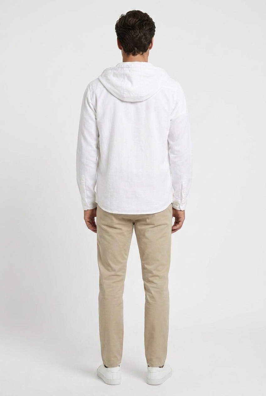 Oscar men's hooded shirt jacket in white, back view