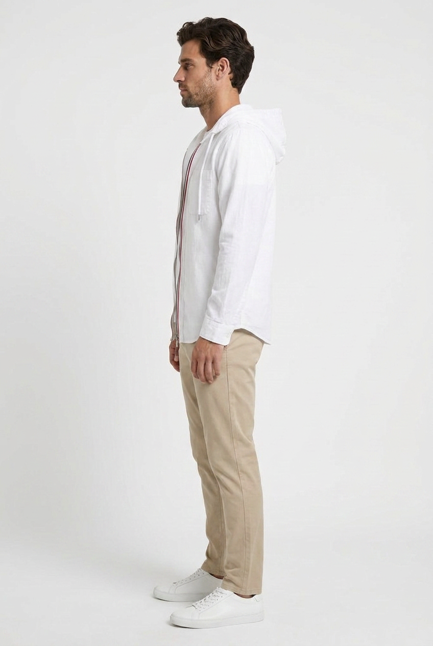 Oscar men's hooded shirt jacket in white, side view