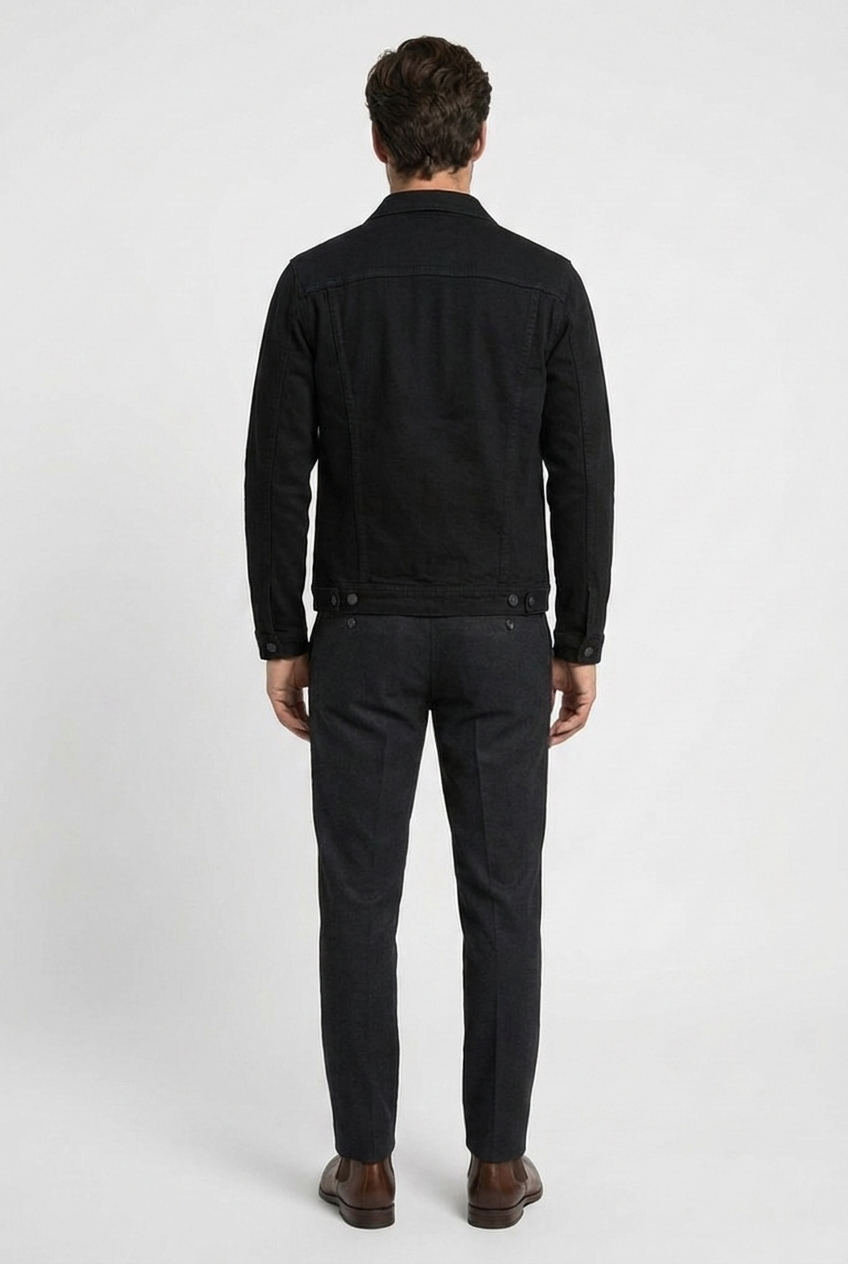 George men's trucker jacket in black, back view