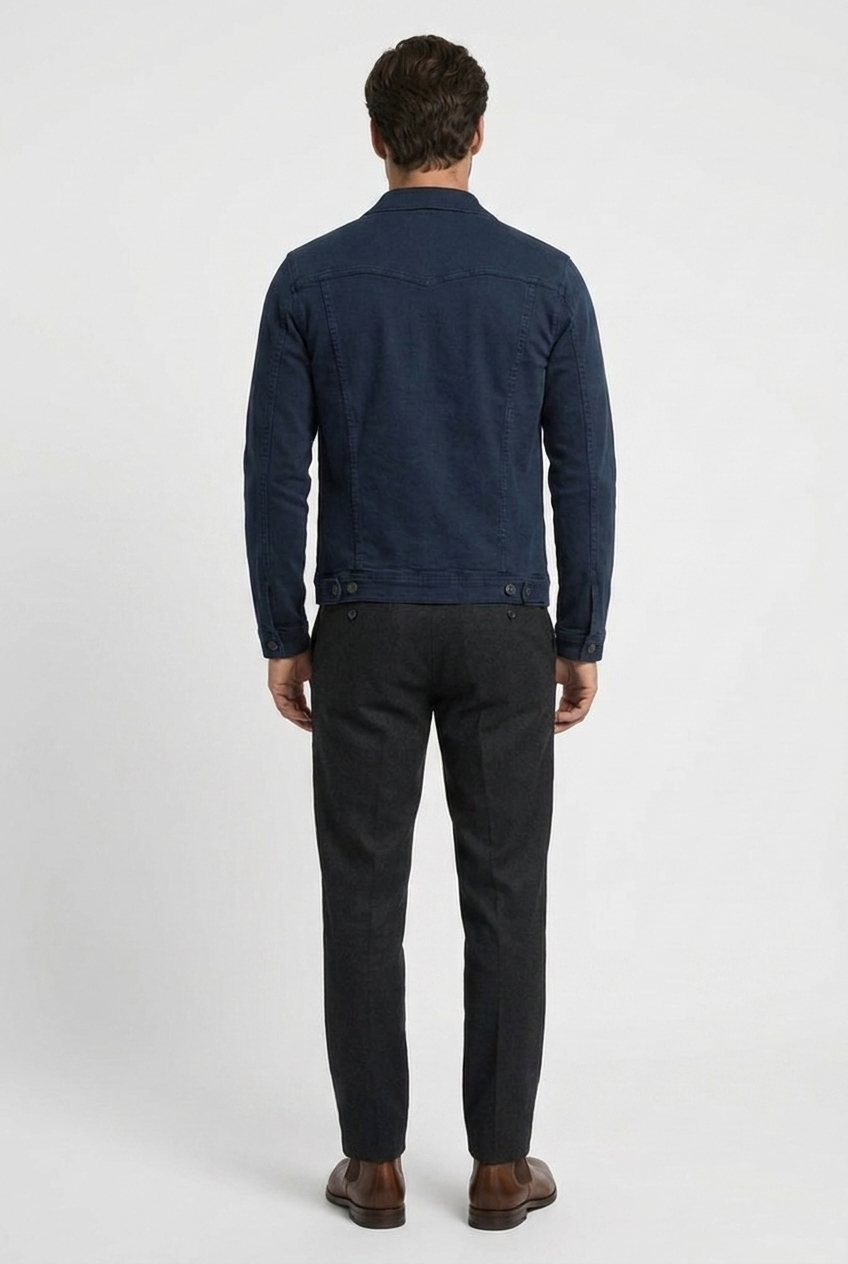 George men's trucker jacket in navy, back view