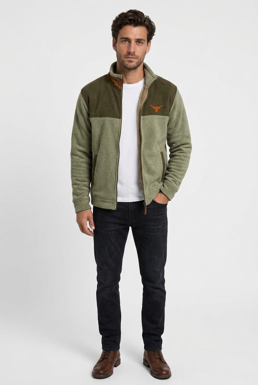 Noah men's western fleece jacket in olive, front view