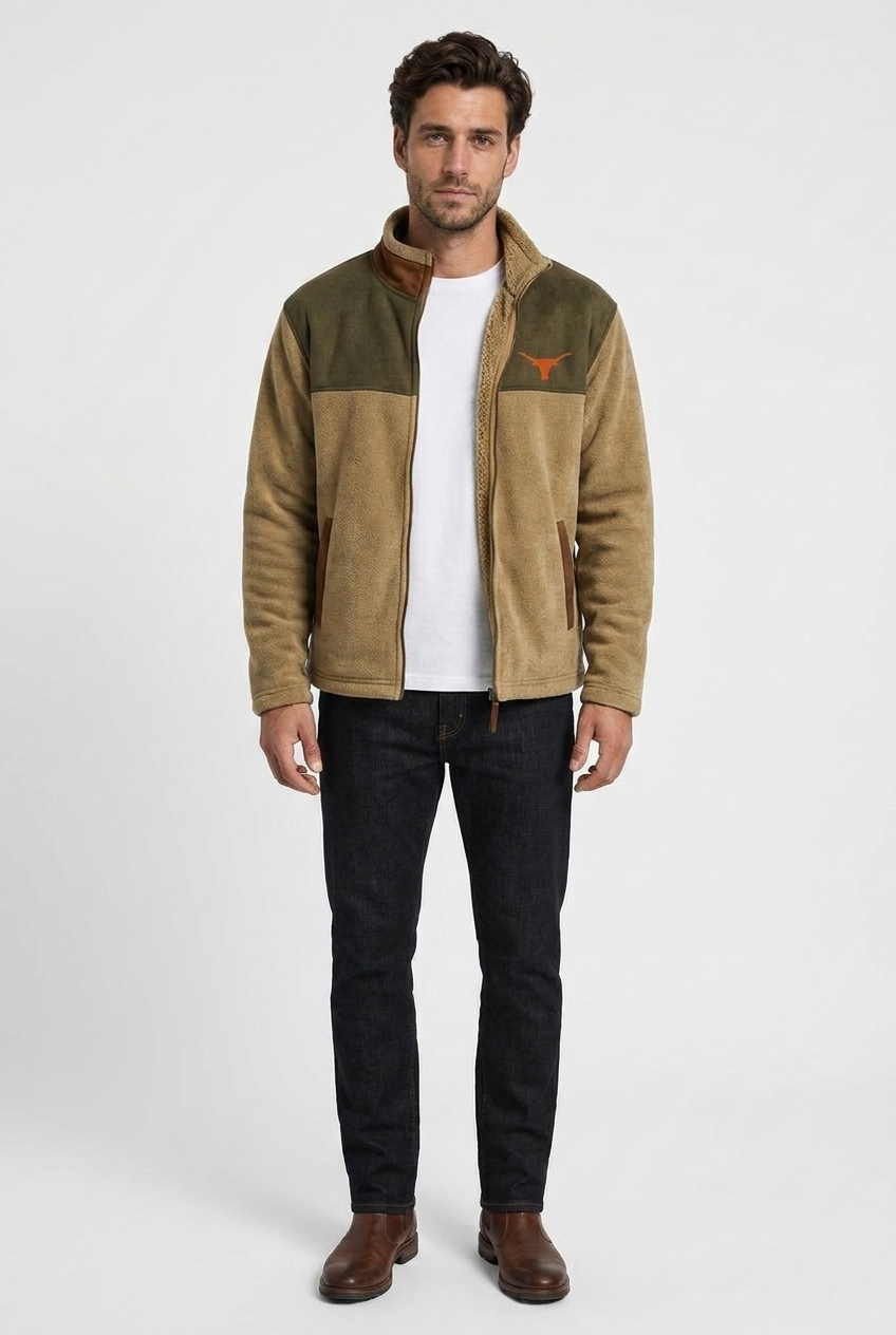 Noah men's western fleece jacket in camel, front view