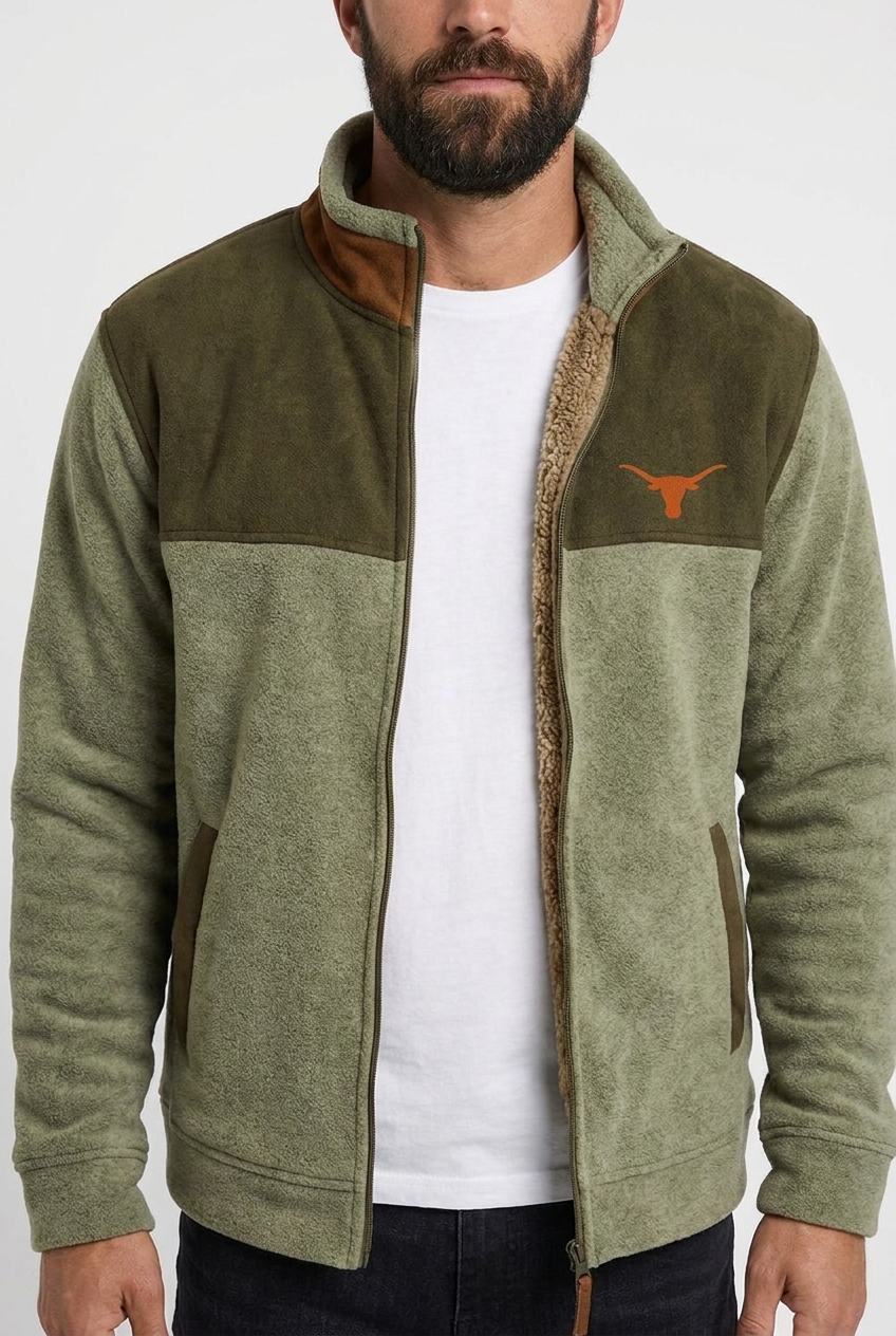 Noah men's western fleece jacket in olive, closeup view