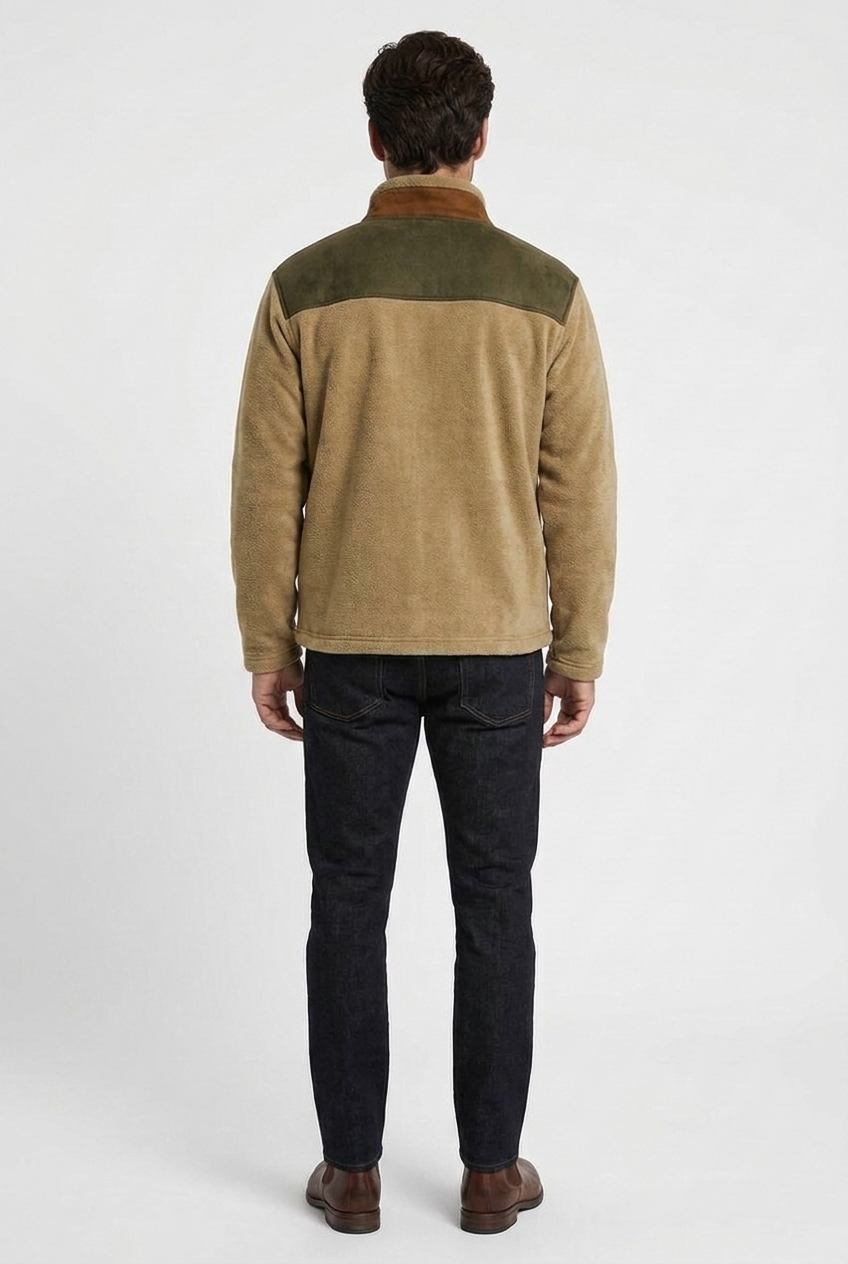 Noah men's western fleece jacket in camel, back view