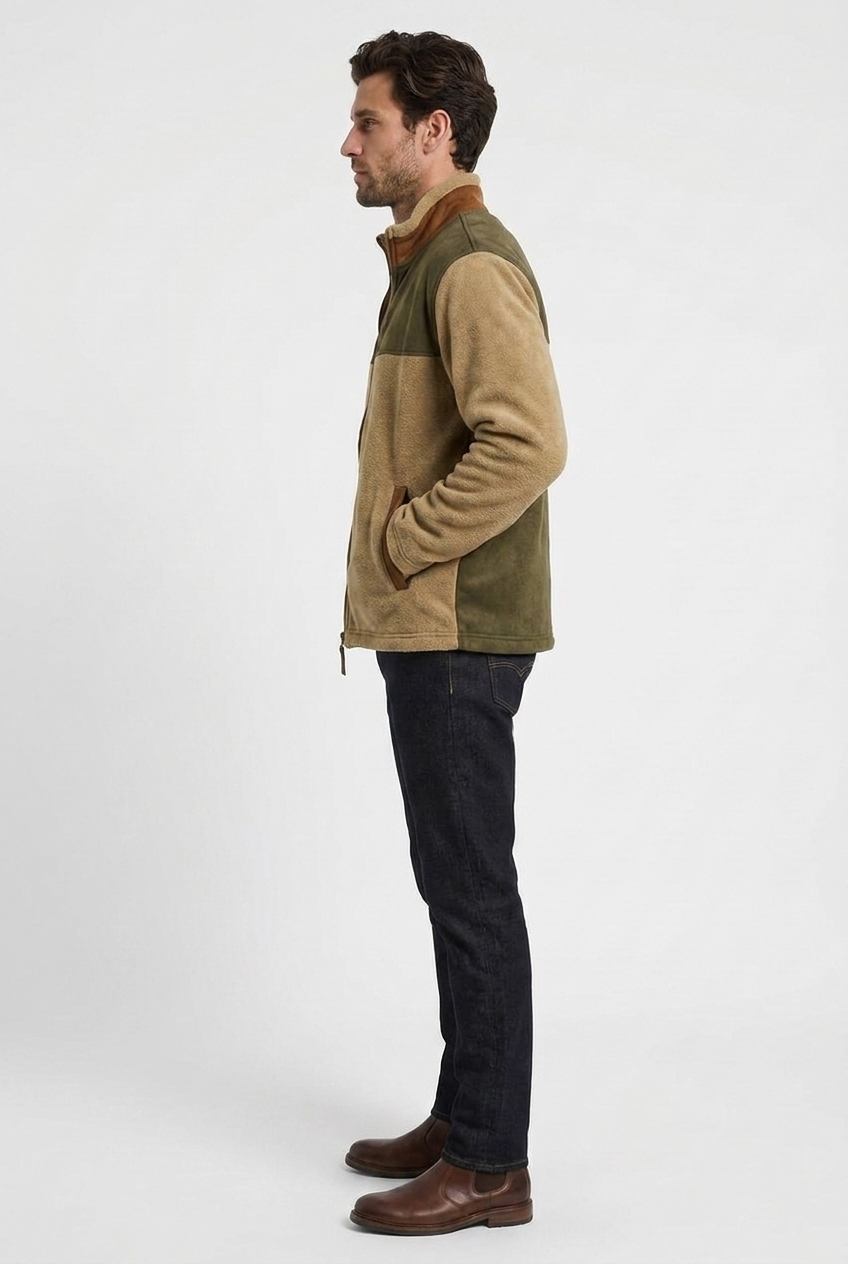 Noah men's western fleece jacket in camel, side view