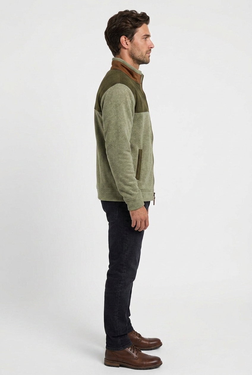 Noah men's western fleece jacket in olive, side view