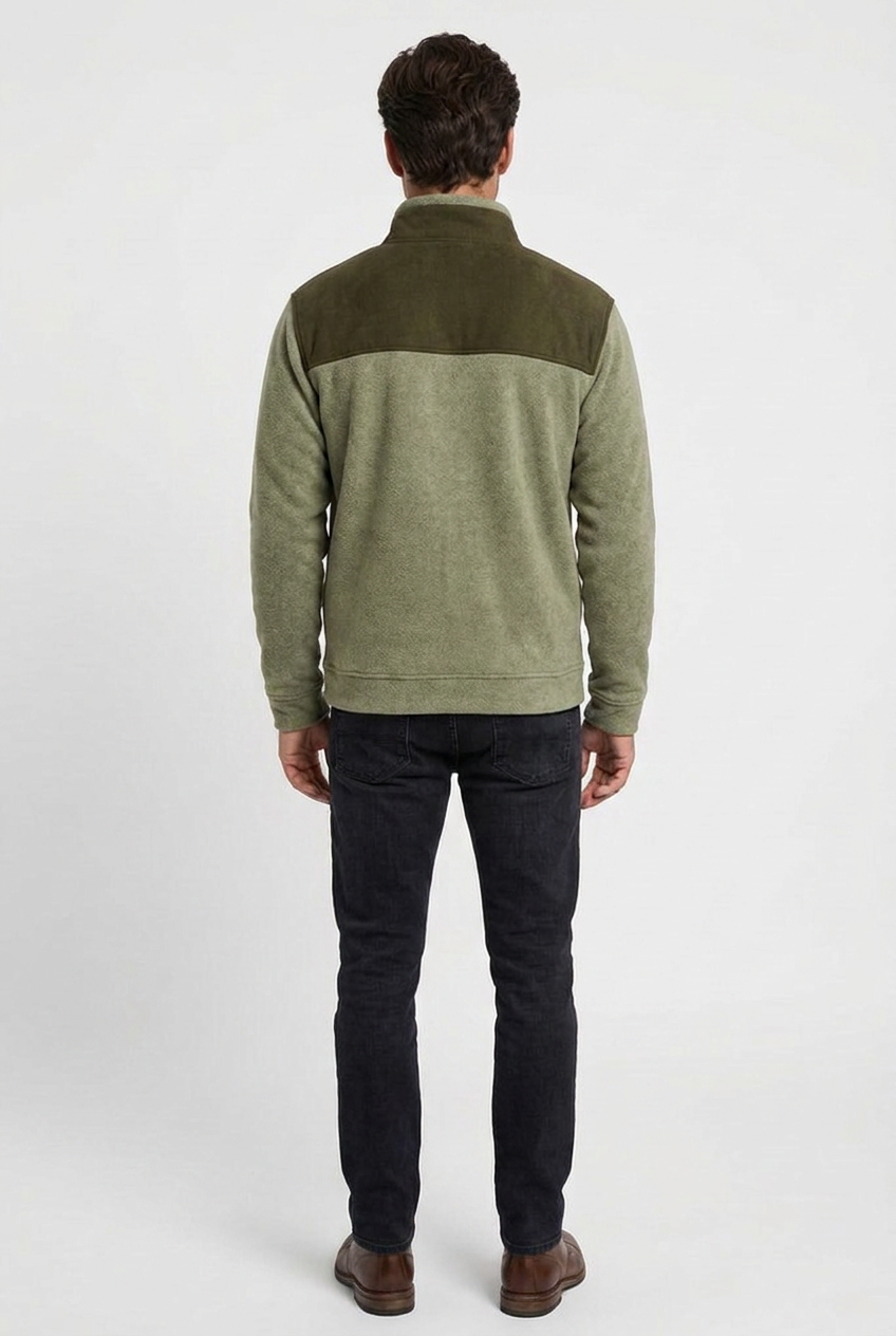 Noah men's western fleece jacket in olive, back view
