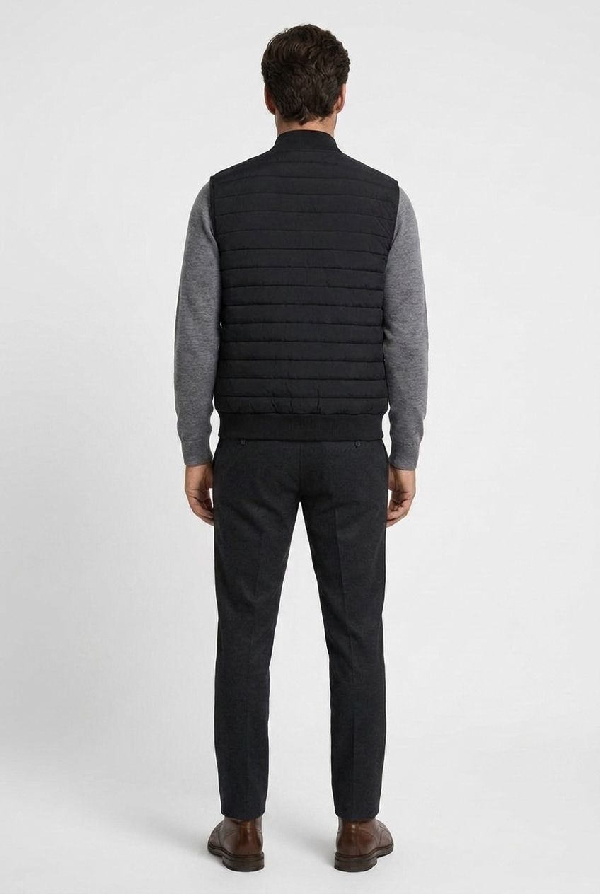 Theo men's quilted gilet body warmer in black, back view