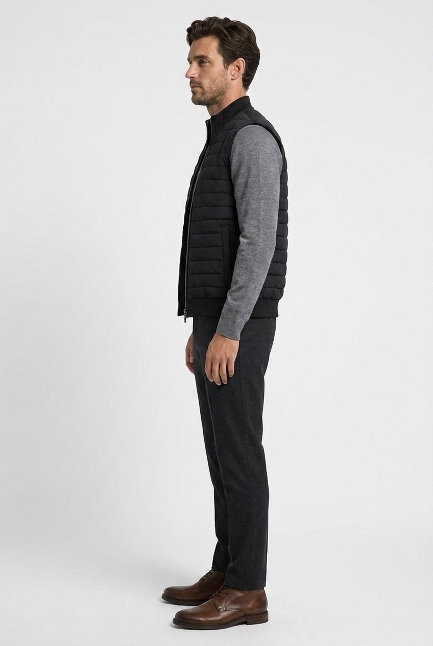 Theo men's quilted gilet body warmer in black, side view