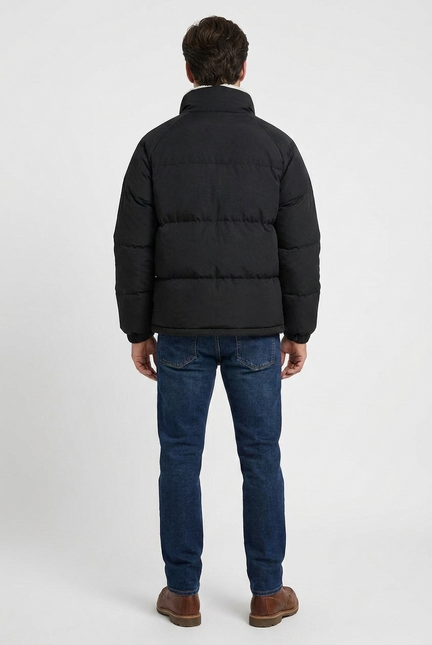 Arthur men's fleece-lined puffer jacket in black, back view