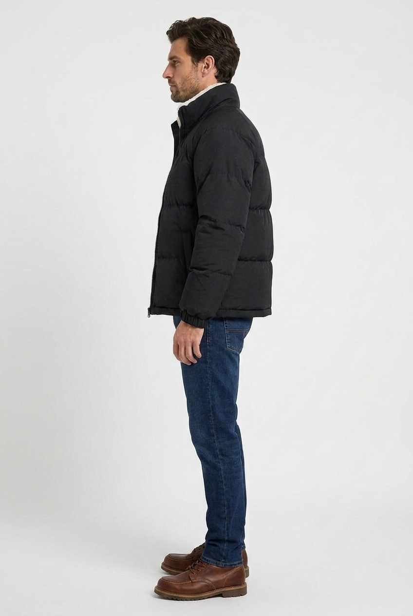 Arthur men's fleece-lined puffer jacket in black, side view