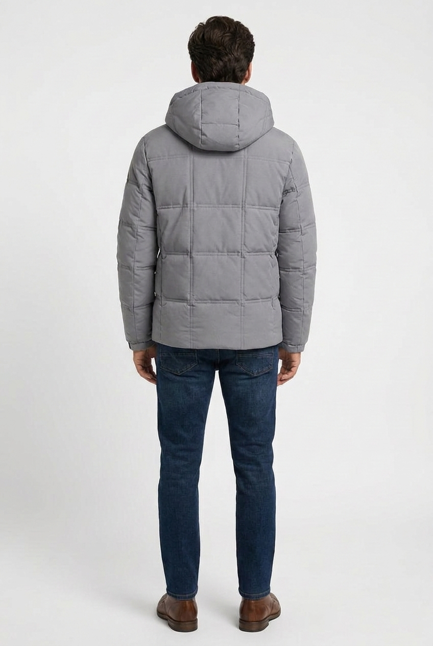 Felix men's padded down winter jacket in grey, back view