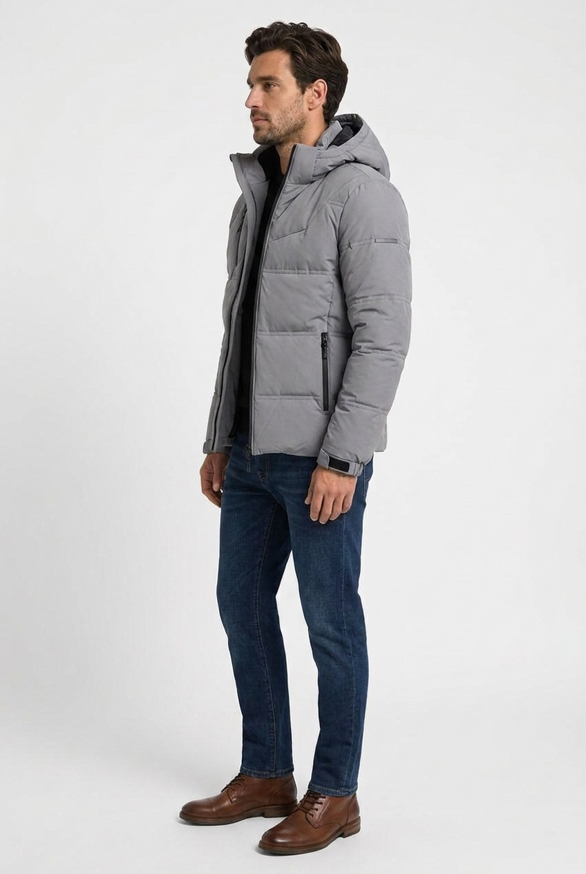 Felix men's padded down winter jacket in grey, side view
