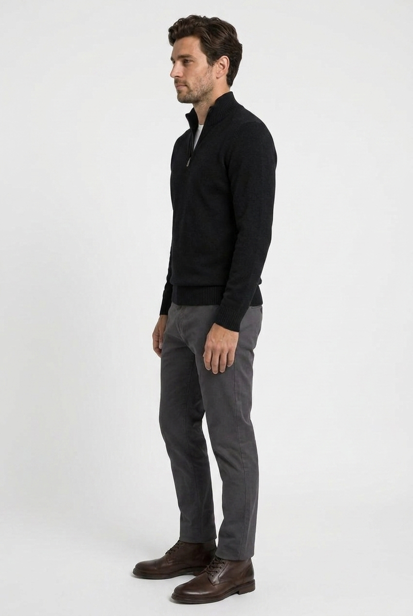 Freddie men's quarter-zip knitted jumper in black, side view