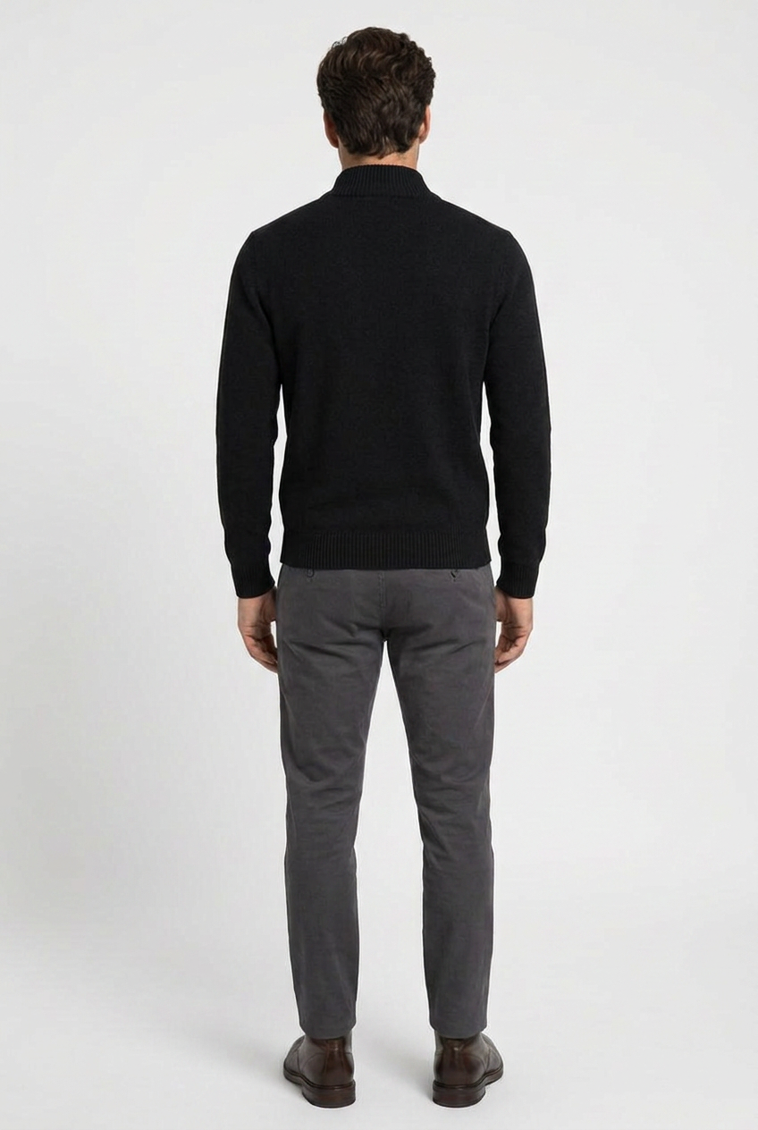 Freddie men's quarter-zip knitted jumper in black, back view