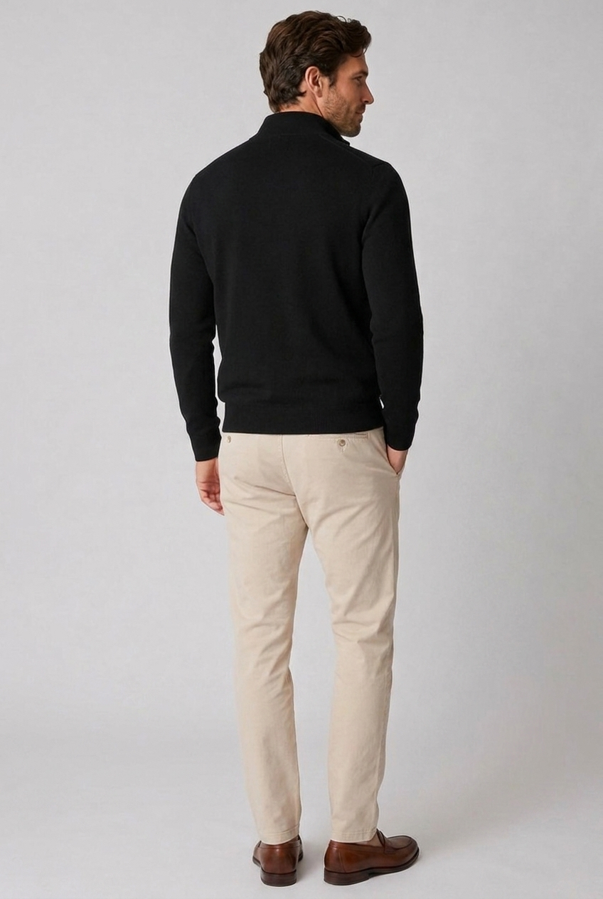 Rufus men's fine-knit quarter-zip jumper in black, back view
