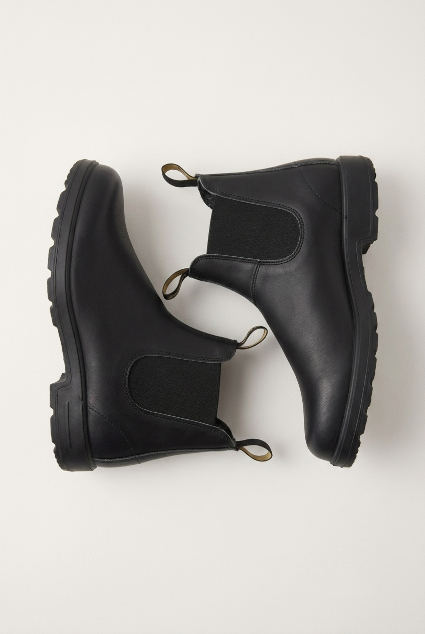 Rowan men's leather-look Chelsea ankle boots in black, front view