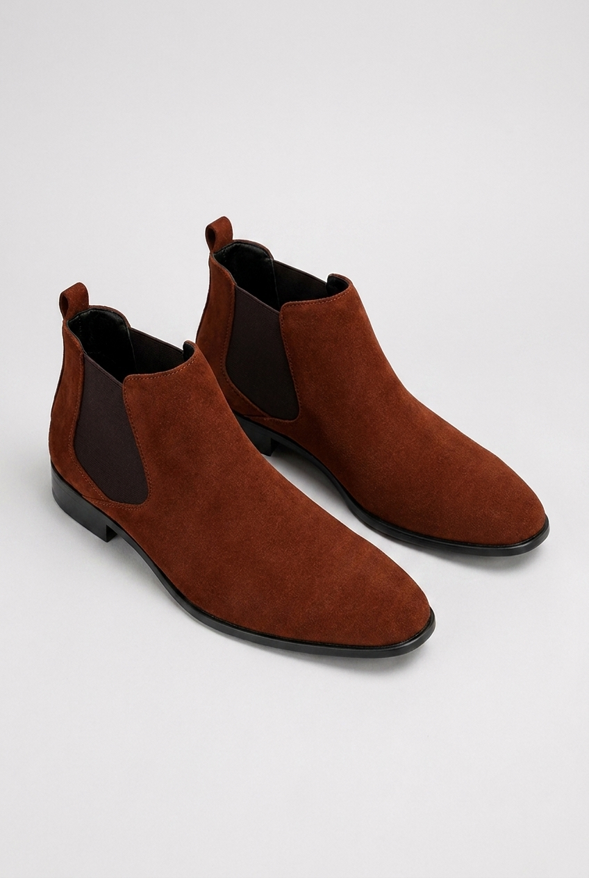 Felix men's suede Chelsea boots in brown, front view