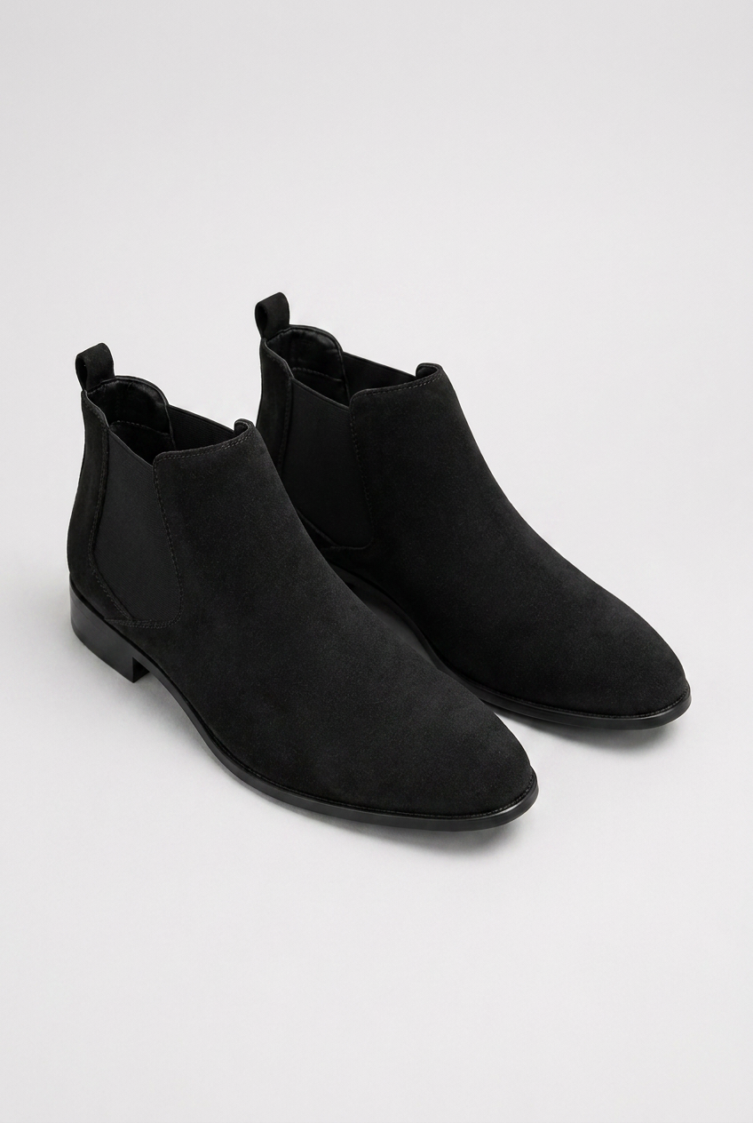 Felix men's suede Chelsea boots in black, front view