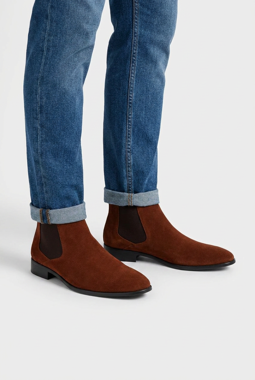 Felix men's suede Chelsea boots in brown, side view