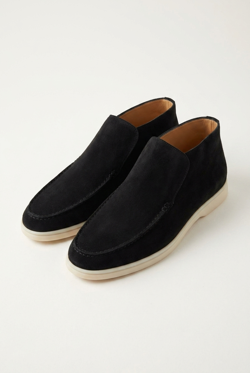 Carlton men's suede slip-on ankle boots in black, front view