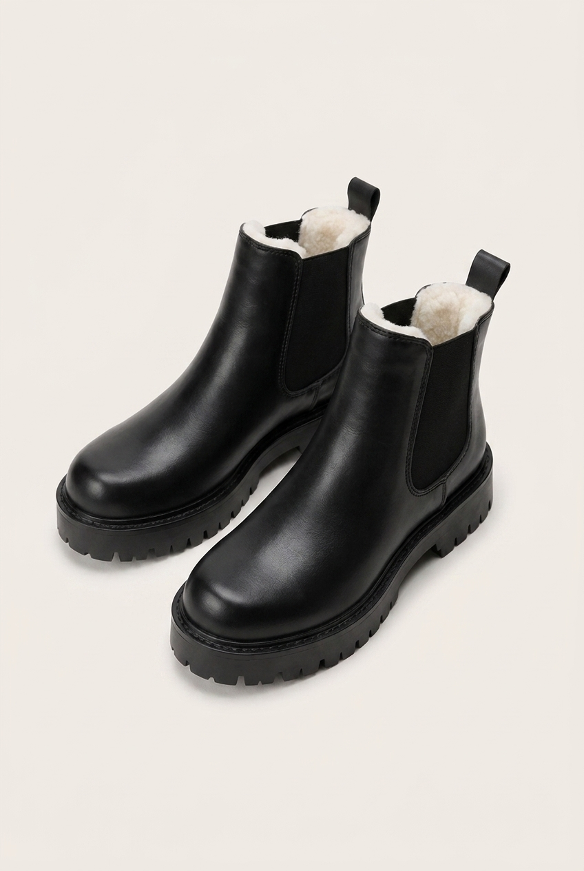 Monty men's chunky platform Chelsea boots in black, front view