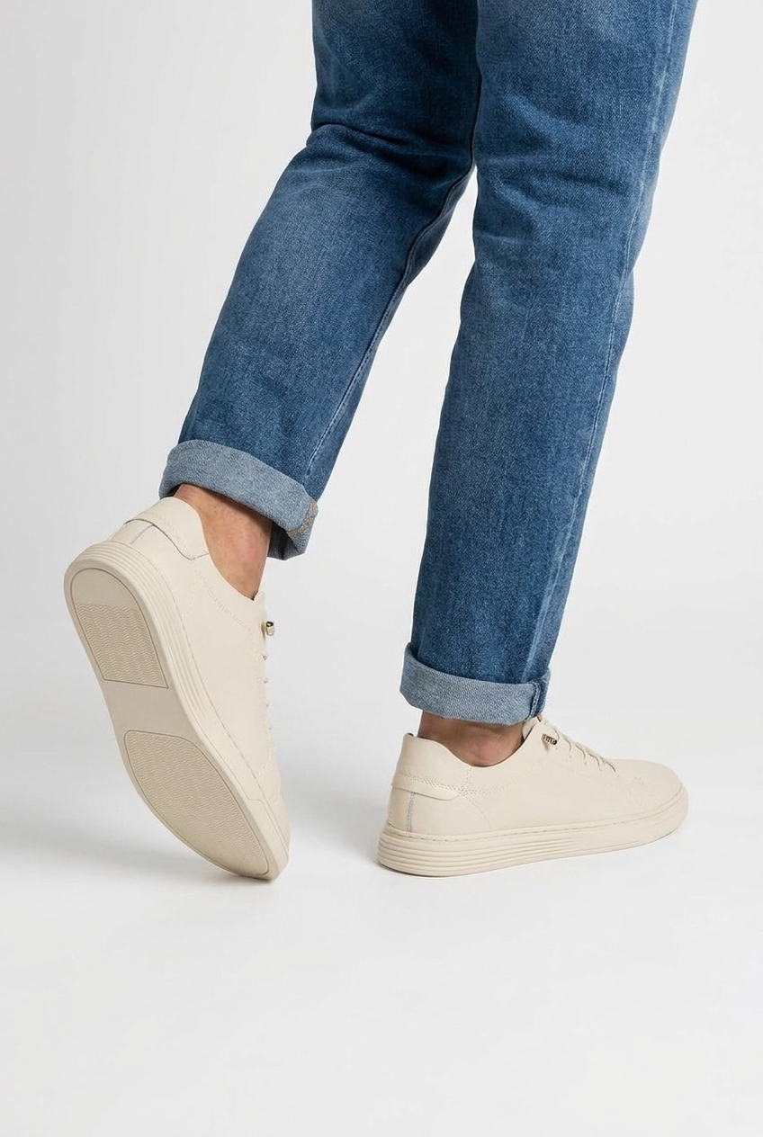 Carter men's minimalist leather-look low-top trainers in off white, back view