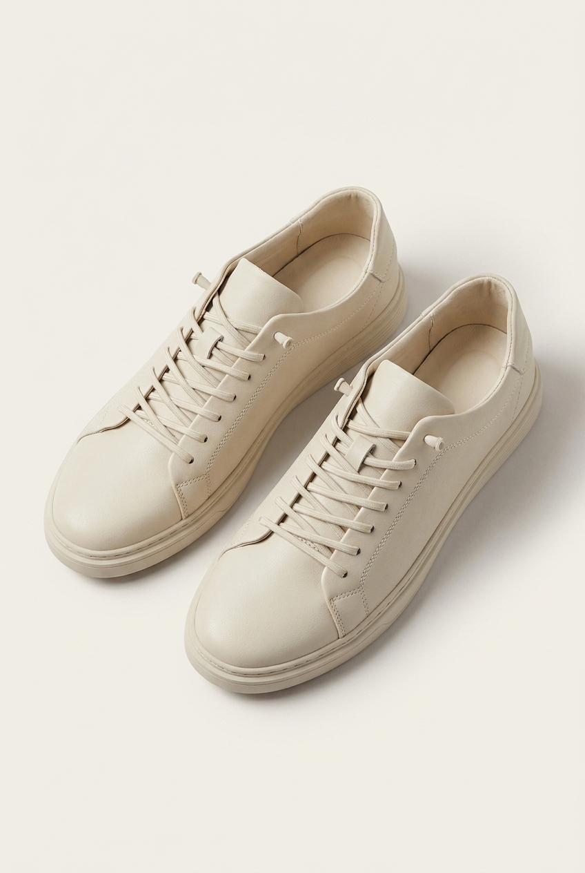 Carter men's minimalist leather-look low-top trainers in off white, front view