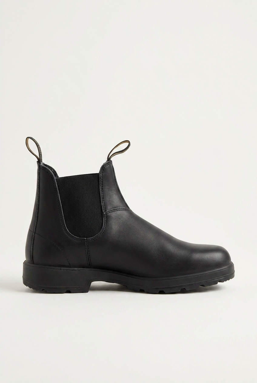 Rowan men's leather-look Chelsea ankle boots in black, side view