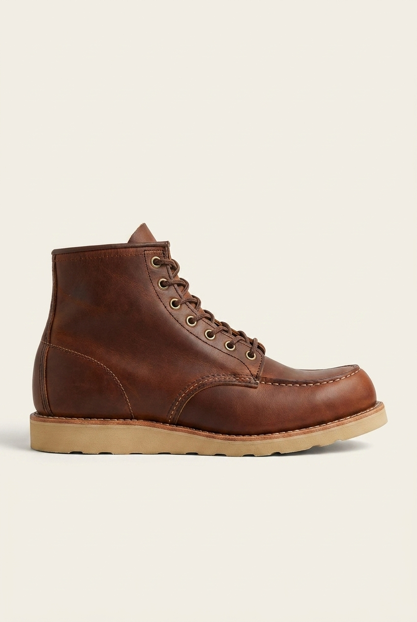 Benoit men's leather moc-toe work boots in brown side profile