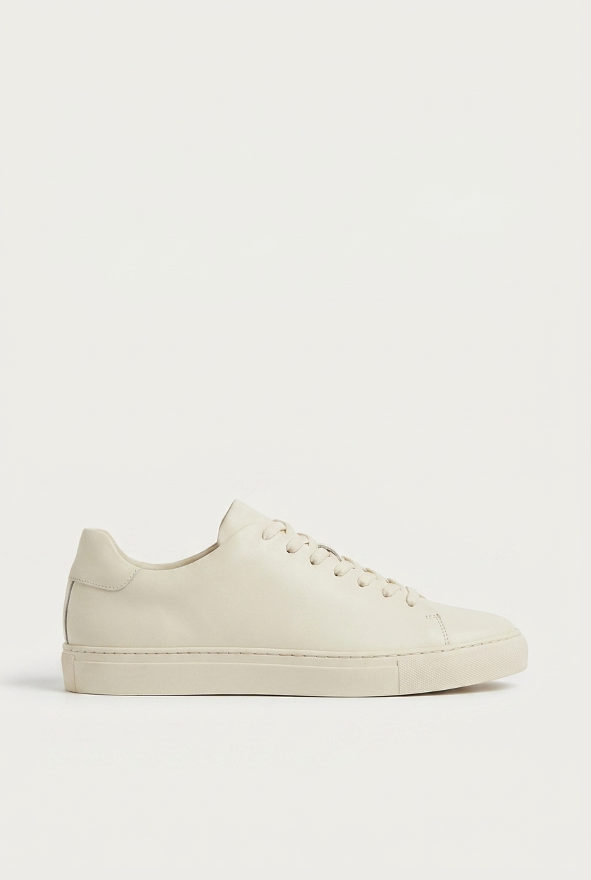 Carter men's minimalist leather-look low-top trainers in off-white side profile