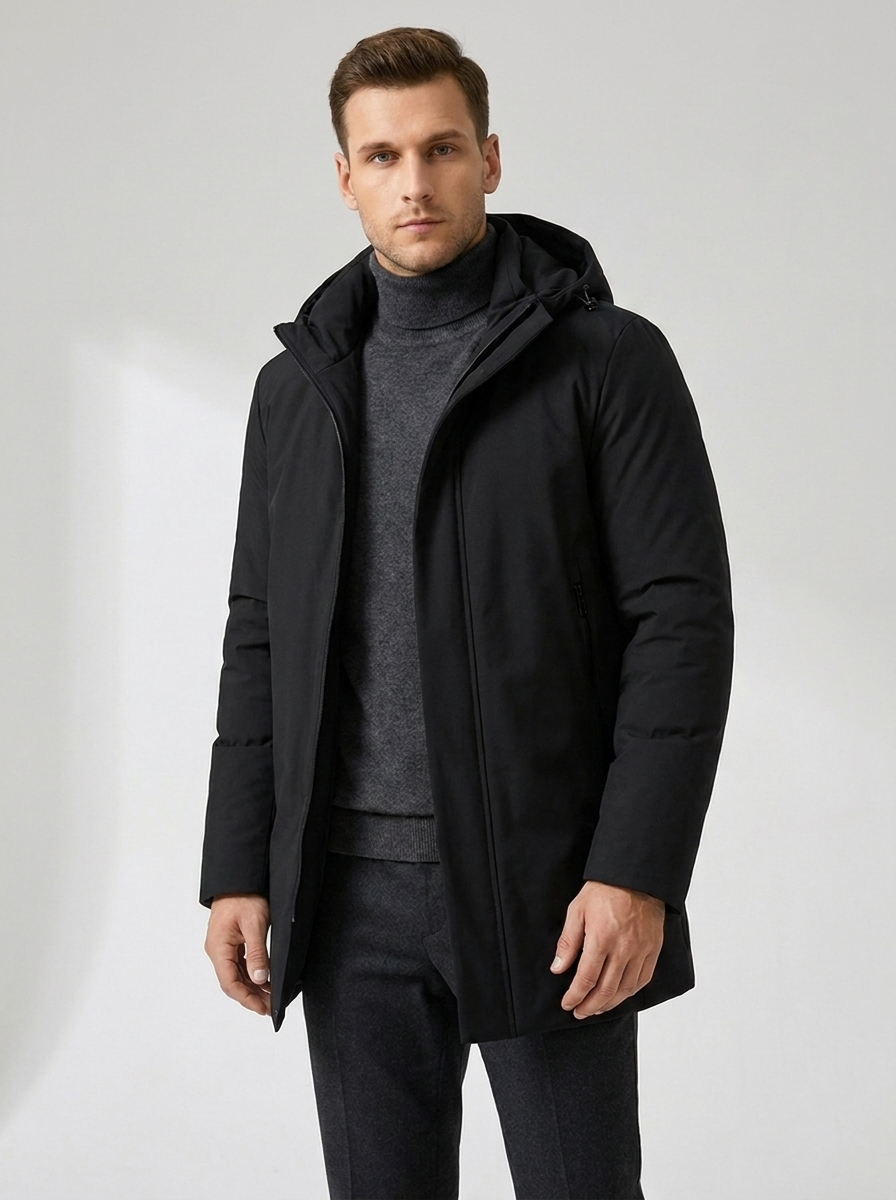 Chester Hooded Mid Length Parka in Black