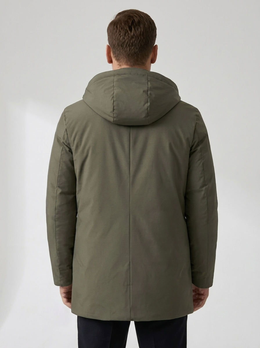 Chester Hooded Mid Length Parka in Olive Green