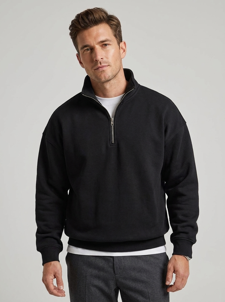 Paul Quarter Zip Stand Collar Sweatshirt in Black