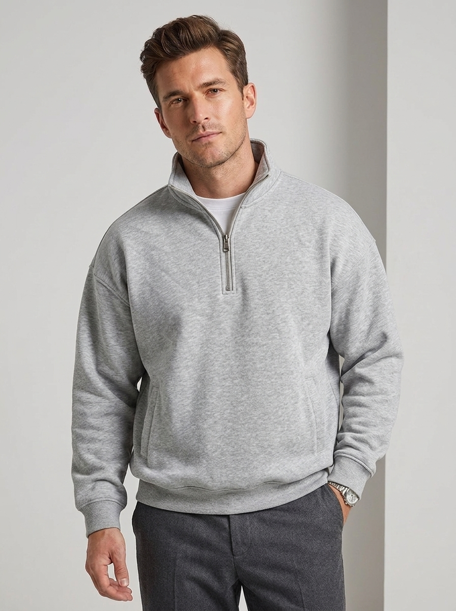 Paul Quarter Zip Stand Collar Sweatshirt in Grey