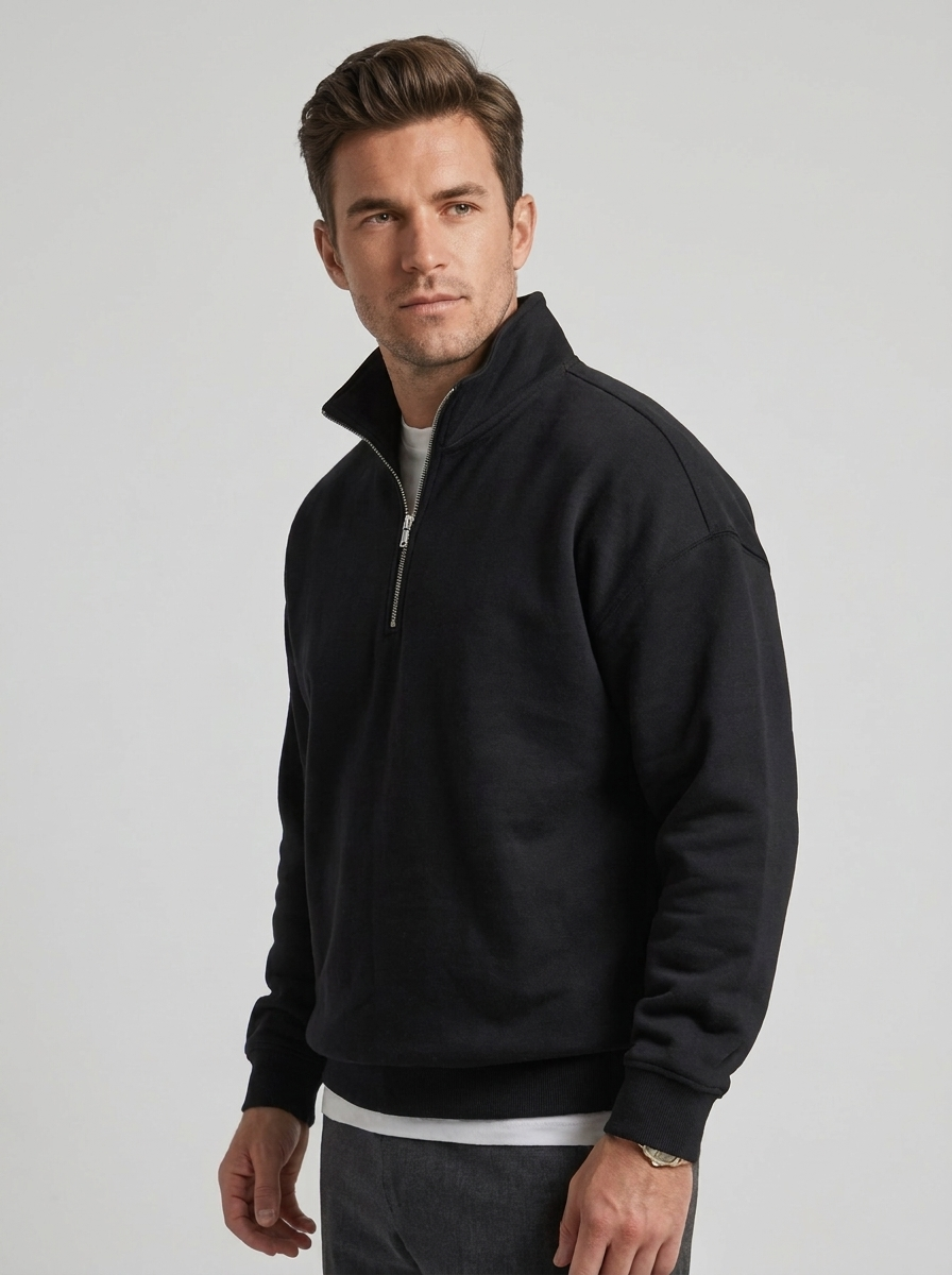 Paul Quarter Zip Stand Collar Sweatshirt in Black