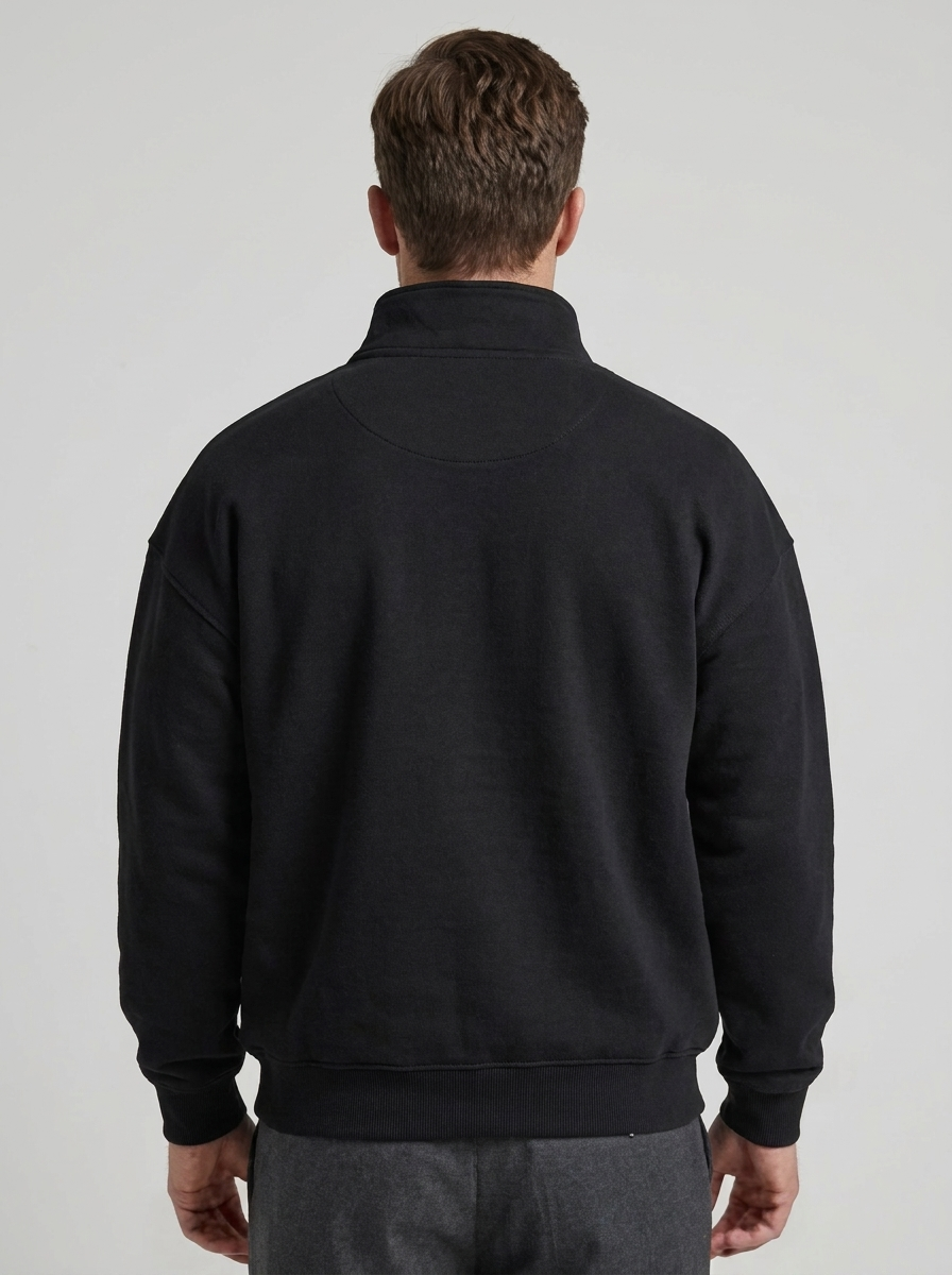 Paul Quarter Zip Stand Collar Sweatshirt in Black