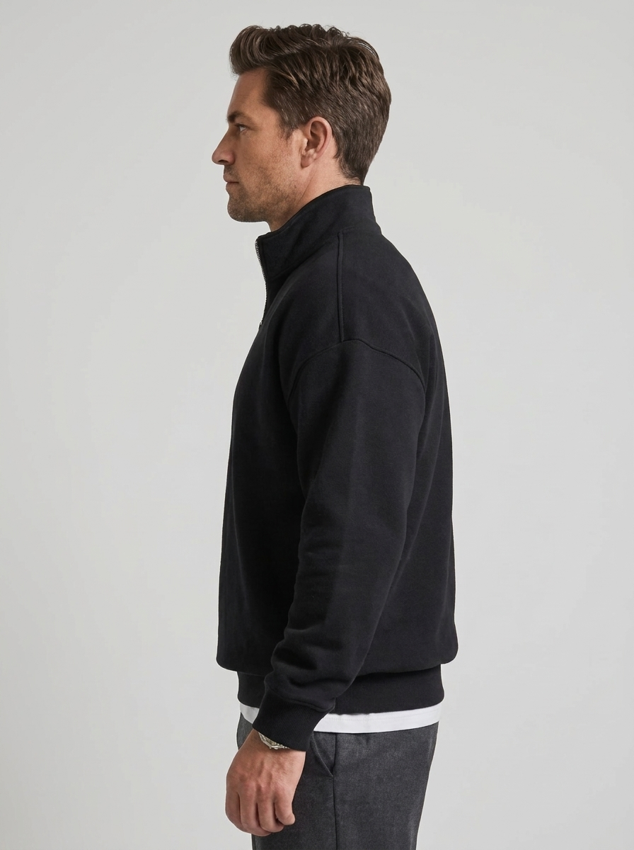 Paul Quarter Zip Stand Collar Sweatshirt in Black