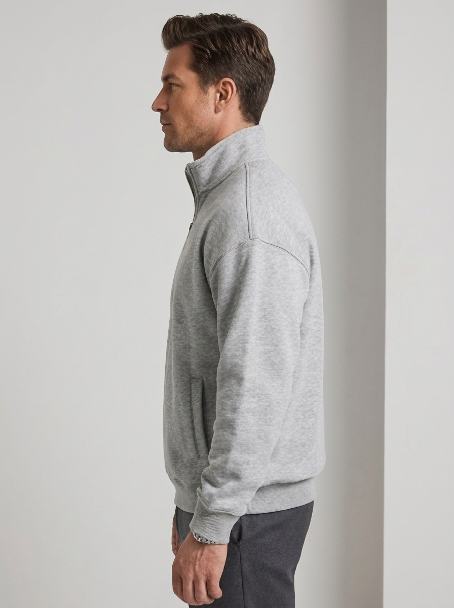 Paul Quarter Zip Stand Collar Sweatshirt in Grey