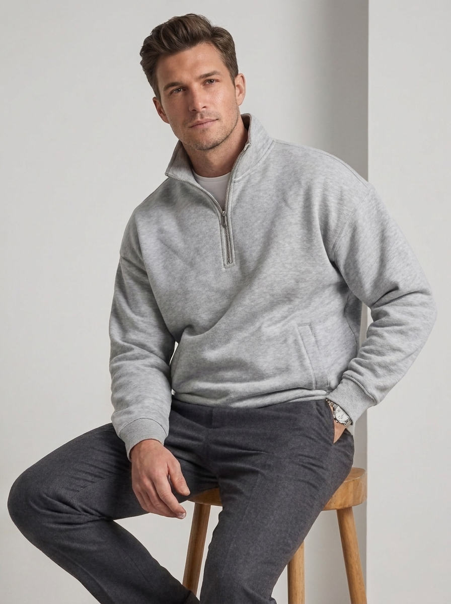 Paul Quarter Zip Stand Collar Sweatshirt in Grey