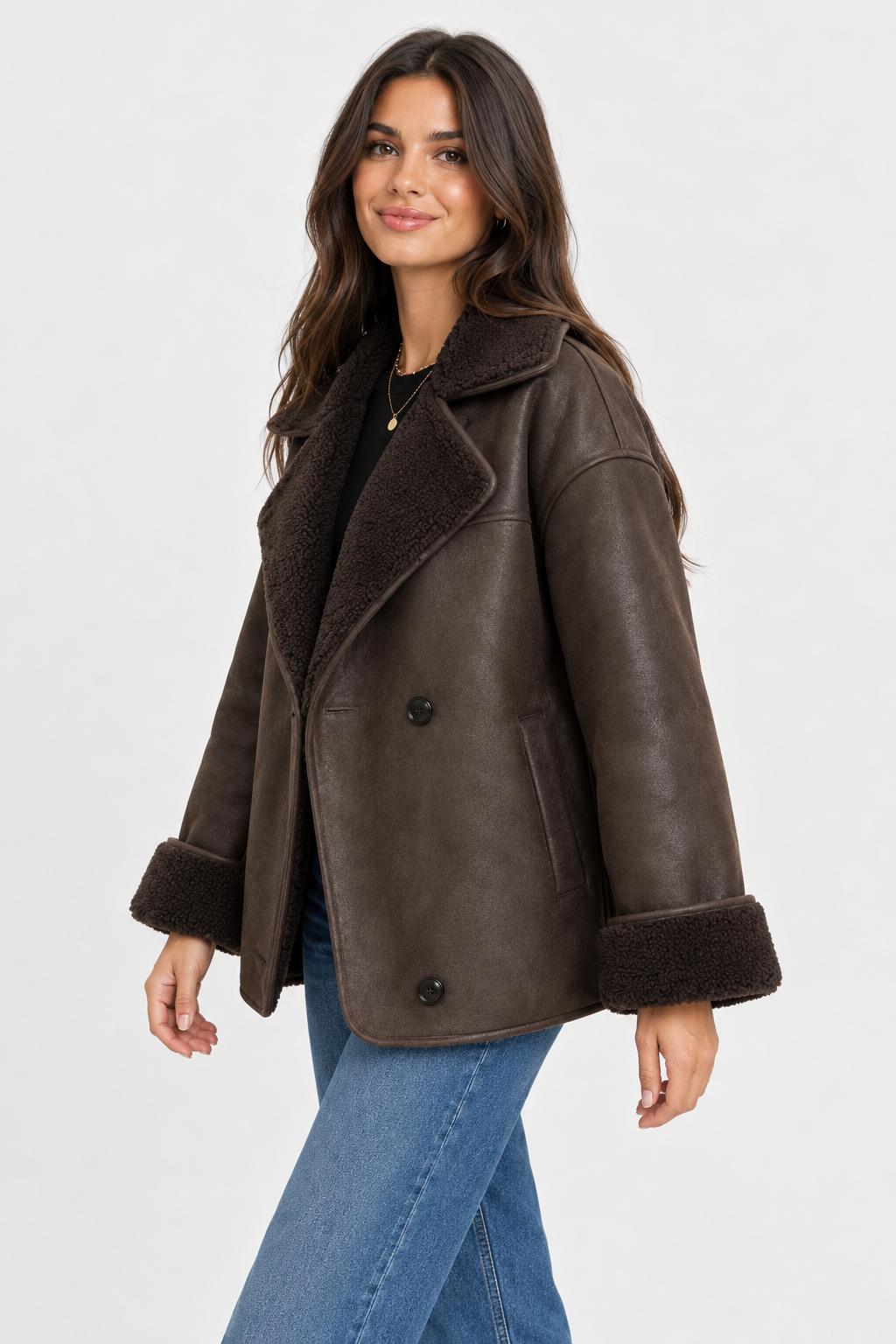 Petra Oversized Faux Leather Aviator Jacket
