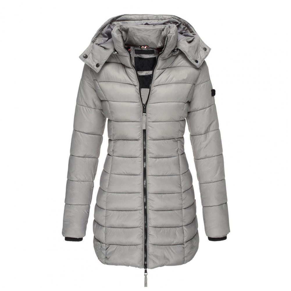 Callie Fitted Long Hooded Puffer Coat in Grey