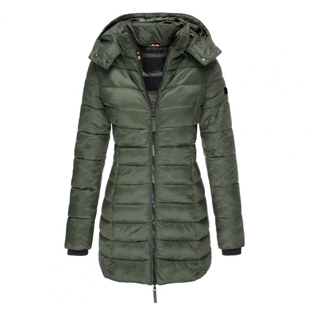 Callie Fitted Long Hooded Puffer Coat in Green