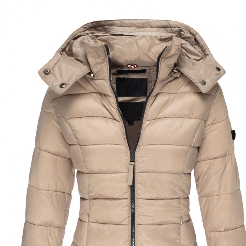 Callie Fitted Long Hooded Puffer Coat in Beige