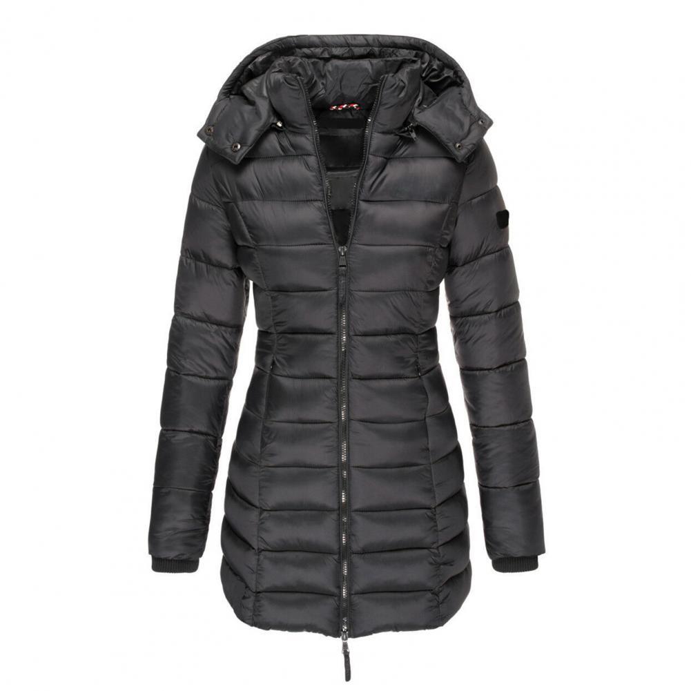 Callie Fitted Long Hooded Puffer Coat in Black